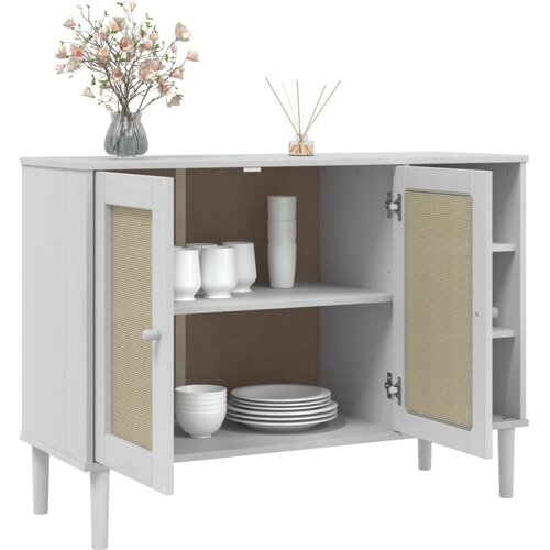  Komoda SENJA bijela izgled ratana 112x40x80 cm masivna borovina Slike