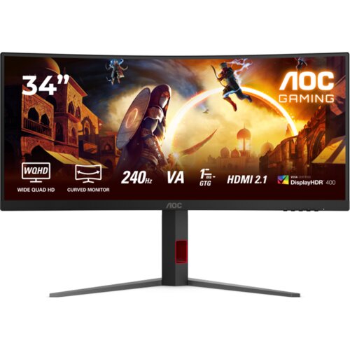  MONITOR AOC CU34G4Z 34" Curved Fast VA, WQHD 3440x1440, 240Hz, 1500R, 1ms, DisplayHDR 400, Adaptive Sync, 2x HDMI 2.1, 1x DP 1.4, USB hub, Ergonomic Cijene