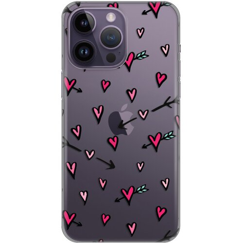 Silikonska maska za iPhone 14 Pro Max 6.7 Heart Pattern Print Skin providna Slike