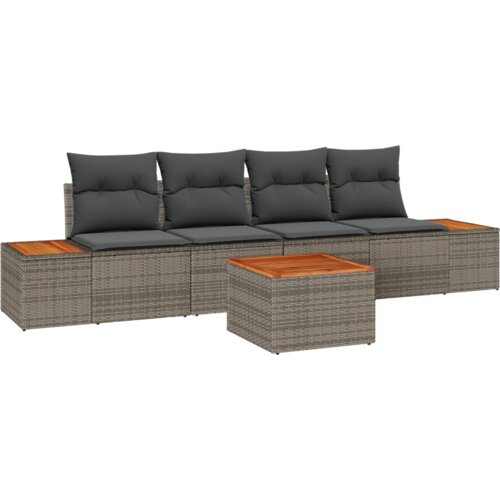 VidaXL 5-dijelni Vrtni Sofa Set s Jastucima Sivi Poli Ratan Akacija Slike