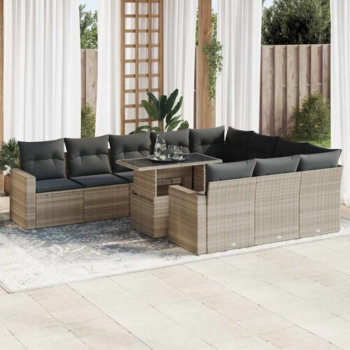  11-dijelni set vrtnih sofa poliratan s jastucima svijetlosivi Cene