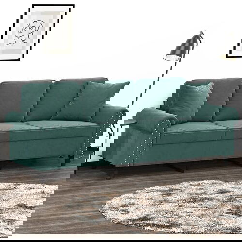 VidaXL Kavč trosed z okrasnimi blazinami temno zelen 180 cm žamet Slike
