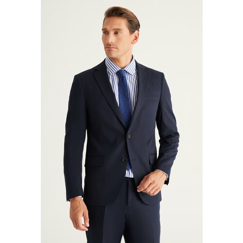 ALTINYILDIZ CLASSICS Men's Navy Blue Slim Fit Narrow Cut Mono Collar Suit Slike