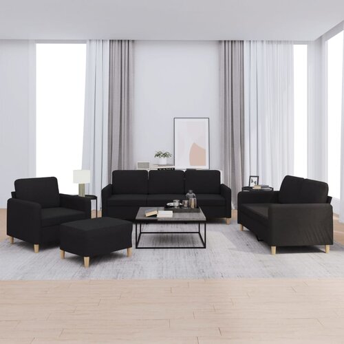  4-dijelni set sofa s jastucima crni od tkanine Cijene