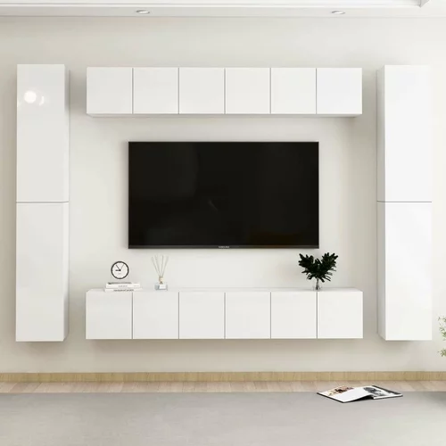  Komplet TV omaric 10-delni visok sijaj bela iverna plošča, (20914259)