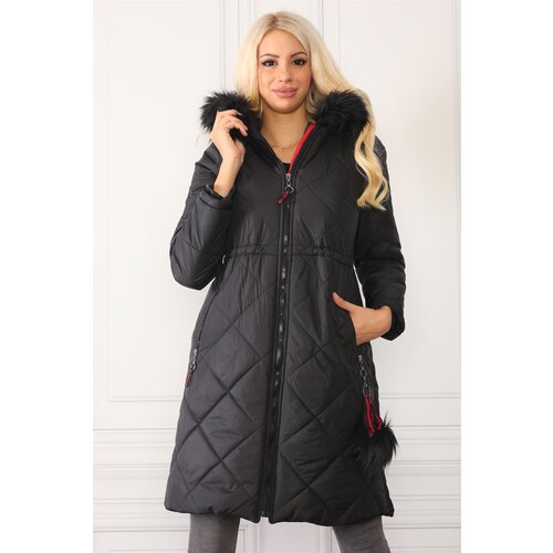 Dewberry Z6646 N WOMEN'S COAT WITH FUR POMPOMS-BLACK Cene