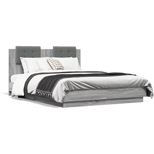  Okvir kreveta s uzglavljem LED siva boja hrasta 135 x 190 cm