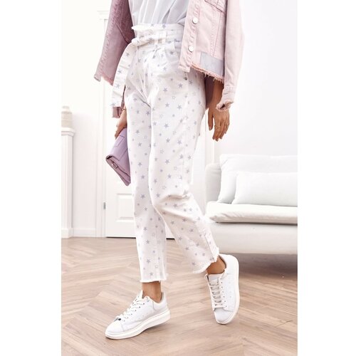 Fasardi White high-waisted trousers with a slouchy fit Slike
