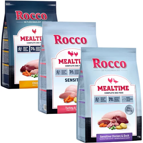 Rocco 3 x 1 kg Mealtime - mešano poskusno pakiranje - 3 x 1 kg (piščanec, puran & piščanec, piščanec & raca)