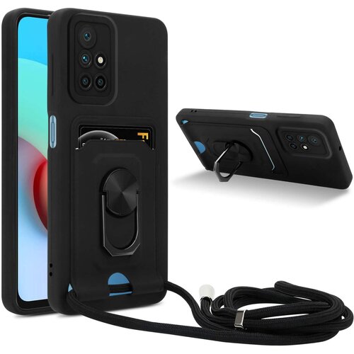 Cadorabo Verižica za mobilni telefon s funkcijo stojala, združljiva z Xiaomi RedMi 10 4G v črna barvi - silikonski za&scaron;čitni pokrov z nastavljivim trakom, (20860499) Cene