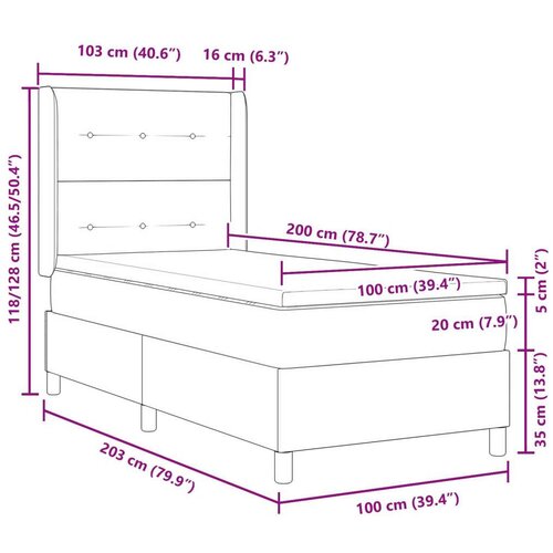 Box Spring Krevet s Madracem Krem 100x200 cm Tkanina Slike