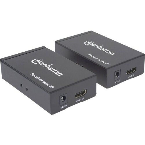 Manhattan Komplet 1080p HDMI Over IP Extender Raz&amp;scaron;iri signal 1080p z omrežnim stikalom in enim omrežnim kablom do 120 m IR podpore črno 2079, (20429873) Slike