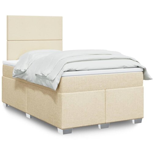 vidaXL Box spring postelja z vzmetnico krem 120x200 cm blago Cene