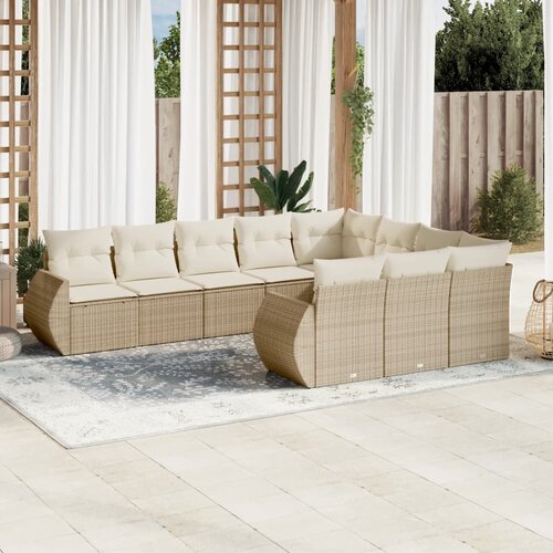 vidaXL 10-dijelni set vrtnih sofa s jastucima bež od poliratana Cijene