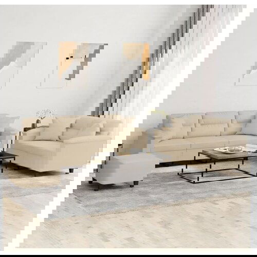 VidaXL 3-dijelni set sofa s jastucima krem od mikrovlakana Slike
