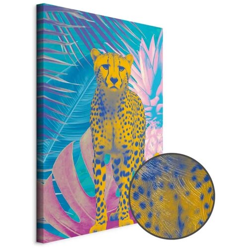  Slika - Exotic Leopard - Colorful Portrait of a Cheetah Against Tropical Leaves 80x120 Premium Print Cene