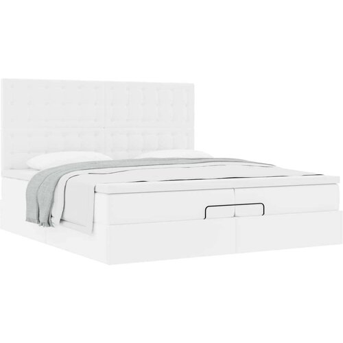 vidaXL Otomanski posteljni okvir z vzmetnicami bel 200x200cm um. usnje Cene