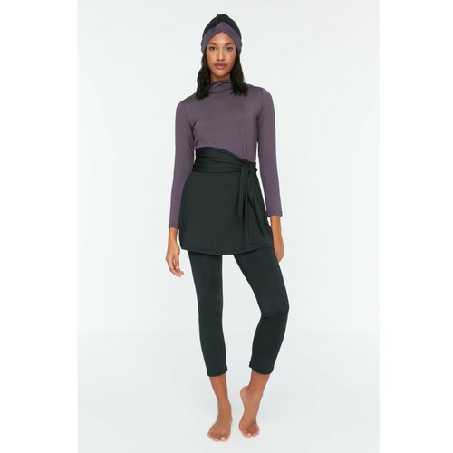 Trendyol Gray Color Block Long Sleeve Knitted 3-piece Hijab Swimsuit Set Slike