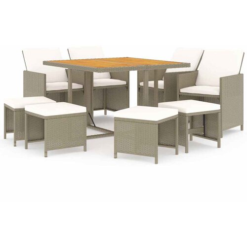  9-dijelni vrtni blagovaonski set od poliratana s jastucima bež 109 cm table length Slike