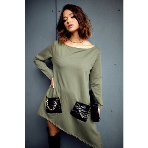Fasardi Asymmetrical dress with khaki chains Slike