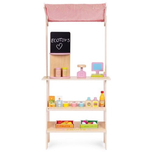 ECO TOYS Drvena dečija pijaca sa vagom, POS terminalom i dodacima, 20 delova &amp;ndash; EcoToys Slike