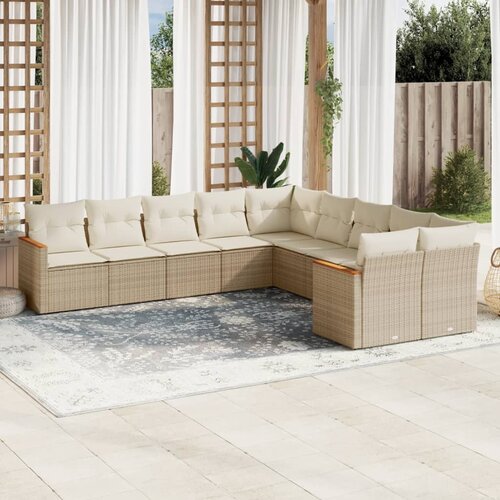VidaXL 10-dijelni set vrtnih sofa s jastucima bež od poliratana Slike