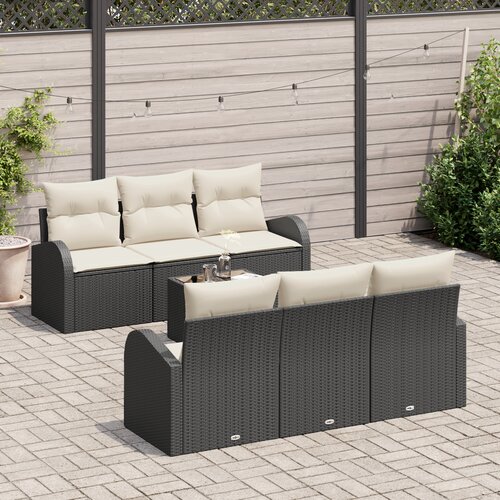 VidaXL 7-delni vrtni kavč set z blazinami Črn poli ratan, 2-sedežna vrtna sofa s shranjevanjem in blazinami Črn poli ratan Slike