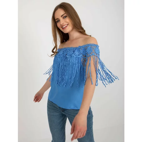 Fashion Hunters Lady's blue Spanish blouse with lace