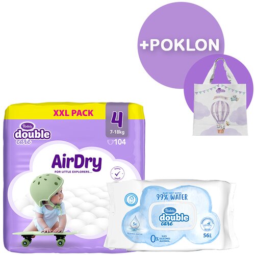 Violeta DC Giga Air Dry Pelene za bebe, 4, Maxi, 104 komada + Water Care Vlažne maramice, 56 komada + POKLON Ceger Cene
