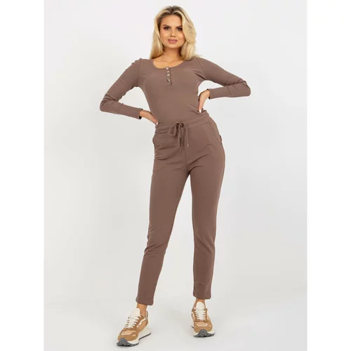 Fashion Hunters Women's brown sweatpants with a tie
