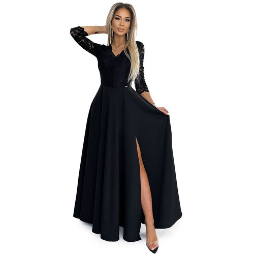 Numoco Elegant long dress with lace neckline Slike