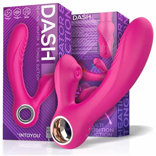 INTOYOU Dash 2.0 Softer Tip Vibrator, Sucker with Stimulating Tongue and Heat Function Pink