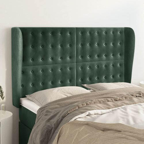 VidaXL Uzglavlje s u&amp;scaron;ima tamnozeleno 147x23x118/128 cm bar&amp;scaron;unasto Slike