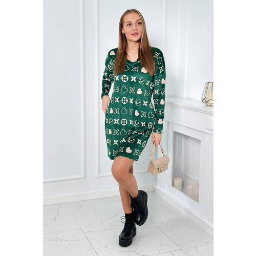 Kesi Velvet dress with decorative pattern green + beige Slike