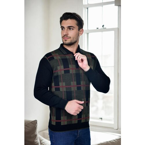 Dewberry 29496 Zippered Polo Neck Mens Sweater-BLACK Slike