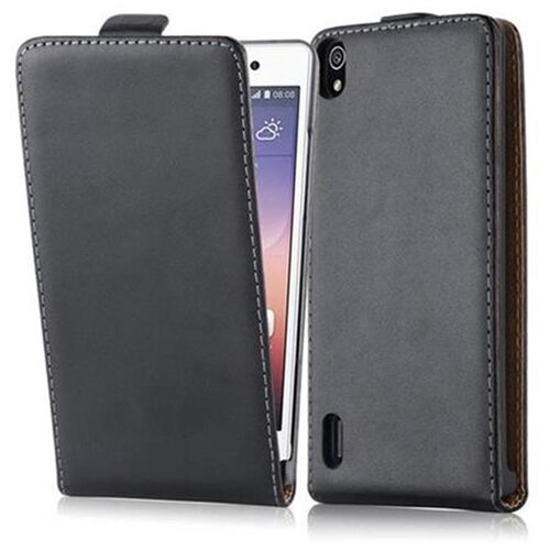 Cadorabo Ohi&scaron;je, združljivo z Huawei ASCEND P7 v kaviar črna - Za&scaron;čitni ovitek v obliki flipa iz gladkega umetnega usnja, (20558744) Cene