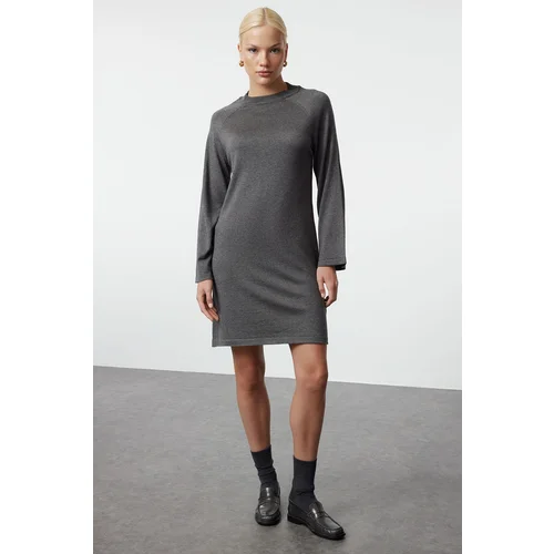 Trendyol Anthracite Mini Knit Basic Cotton Dress