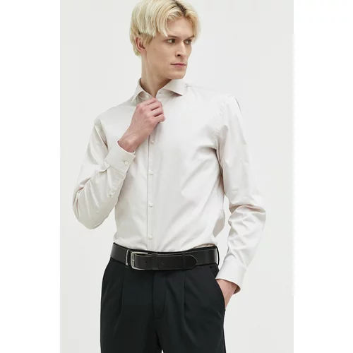 Hugo Pamučna košulja za muškarce, boja: bijela, slim, s talijanskim ovratnikom
