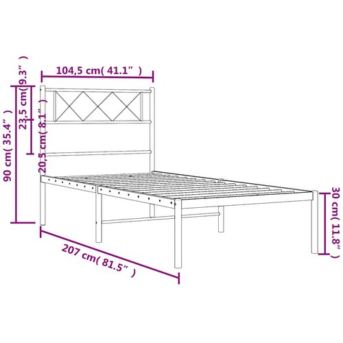  Metalni okvir za krevet s uzglavljem bijeli 100x200 cm Slike