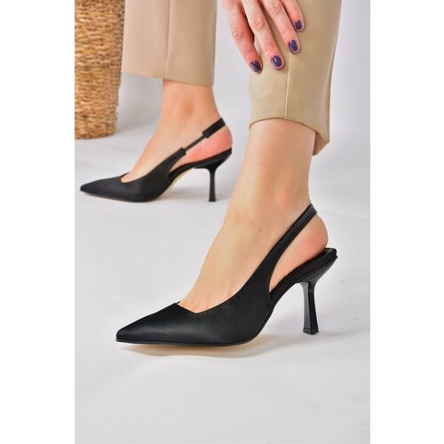 Fox Shoes Women's Black Satin Fabric Heeled Shoes Cene