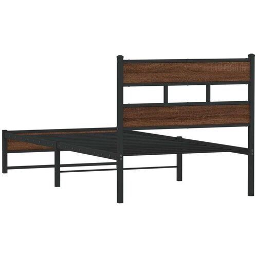 VidaXL Metalni okvir kreveta bez madraca smeđi hrast 107x203 cm Slike