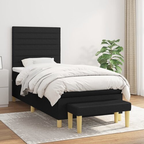 VidaXL Krevet s oprugama i madracem crni 90x200 cm od tkanine Slike