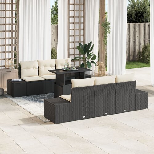 VidaXL set vrtnih sofa od 7 dijelova s jastučićima, crni poli ratan Slike
