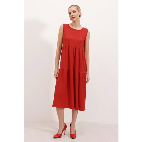 Bigdart 2448 zero sleeve long knitted dress - red Slike