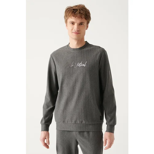 Avva Men's Anthracite Crew Neck 2 Thread Printed Standard Fit Regular Fit Sweatshirt