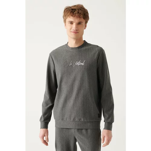 Avva Men's Anthracite Crew Neck 2 Thread Printed Standard Fit Regular Fit Sweatshirt