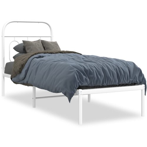 vidaXL Kovinski posteljni okvir z vzglavjem bel 75x190 cm Cene