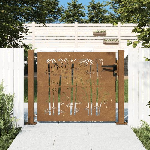 vidaXL Vrtna vrata 105x105 cm corten jeklo dizajn bambusa Cene