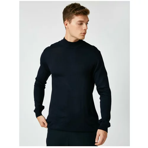 Koton Men's Navy Blue Long Sleeve High Collar Cotton T-Shirt