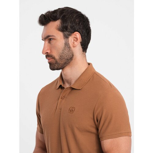 Ombre Men's BASIC single color pique knit polo shirt - brown Slike